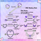 PANTIDE 10 Pairs 14G Nipple Rings Surgical Steel - Nipplerings Tongue Straight Shield Barbell Rings Stainless Steel with Cute Heart Butterfly Moon Set Body Piercing Jewelry for Women (Purple)