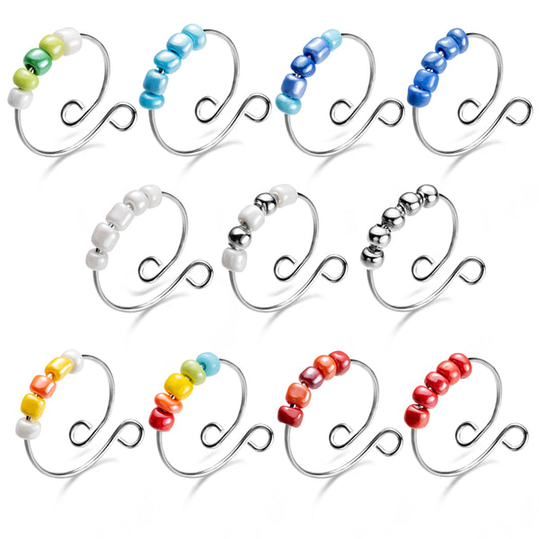 PANTIDE 11Pcs Anxiety Bead Rings Colorful Stackable Fidget Band Rings Adjustable Spinner Rings Rotate Freely Unisex Anti Anxiety Ring with Beads Worry Anxiety Stress Relief for Women Men Teen Girls