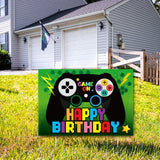 PANTIDE Video Game Happy Birthday Yard Sign Game Controller Outdoor Lawn Signs with Metal Stakes Gaming Themed Party Garden Decor for Boys Girls Game On Birthday Party Double Sides Print Street Sign