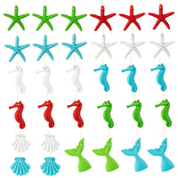 PANTIDE 32Pcs Ocean Themed Hanging Resin Ornament for Christmas Tree Wedding Party Decorations Supplies Resin Pencil Finger Starfish Mermaid Tail Seashell Seahorse with Ropes Beach Nautical DIY Craft