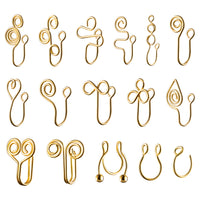 PANTIDE 16 Pcs African Nose Cuffs for Pierced Clip on Ring Non Piercing Gold Plated Heart Shape Fake Nose Hoop Jewelry Bohemian Handmade Ear Cuffs Adjustable U Shape Alloy Septum Ring for Women Men