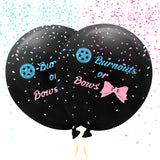 PANTIDE 2Pcs Burnouts or Bow Gender Reveal Balloons with Pink and Blue Round Confetti 36Inch Black Latex Balloons Giant Balloons Gender Reveal Party Supplies for Boys or Girls Baby Shower Decoration