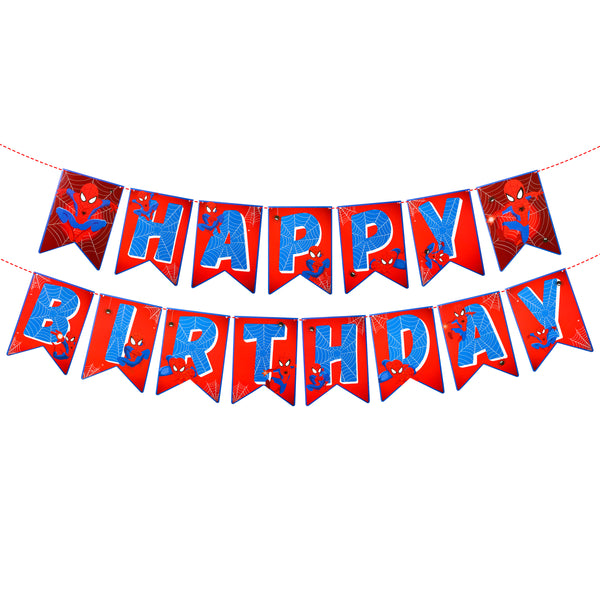 PANTIDE Spiderman Happy Birthday Banner Bunting, Reusable Swallowtail Flag High Chair Banner Hanging Decor for Nursery, Avengers Superhero Theme Birthday Party Decorations Supplies for Baby Kids Boys