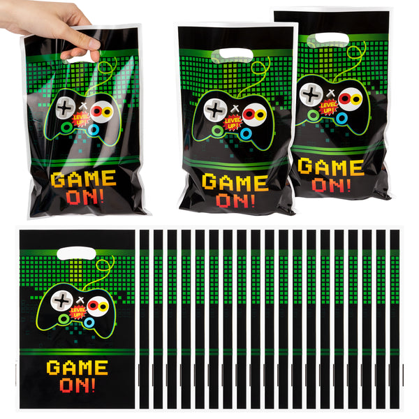 PANTIDE Video Games Party Favor Bags, Game On Plastic Loot Gifts Bags, Gaming Goody Candy Treat Bags for Kids Video Game Themed Birthday Party Supplies Decorations, Set of 50