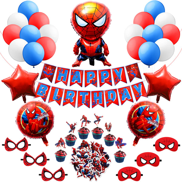 PANTIDE Spider Superhero Birthday Party Decorations Set Superhero Themed Party Supplies Favors Includes Spider Hero Happy Birthday Banner Stickers Foil Latex Balloons Masks Cupcake Toppers(87Pcs)