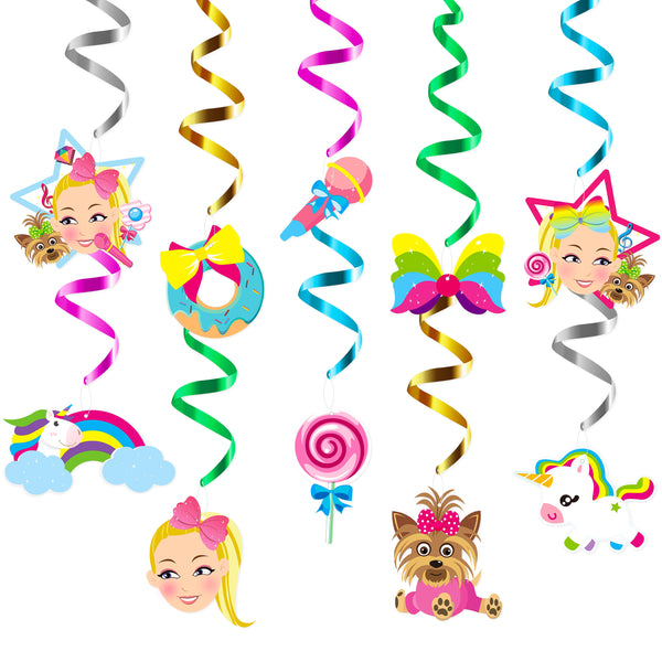 PANTIDE 30Ct JoJo Hanging Swirls Decorations - Rainbow JoJo Bow Unicorn Glitter Foil Whirls Ceiling Swirls Streamers Party Decoration Supplies for Kids JoJo Themed Birthday Baby Shower