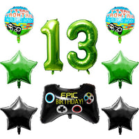 PANTIDE 10Pcs Video Game 13th Birthday Decorations for Boys - 40 Inch Number 13 Foil Balloons, Game Controller Balloon, Round Happy Birthday Balloons, Green Black Star-Shaped Balloons with Ribbon