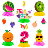 PANTIDE Twotti Frutti 2nd Honeycomb Centerpieces Table Toppers Hawaiian Summer Fruit Watermelon Pineapple Strawberry Table Decor Party Decorations Supplies for Baby Girls 2 Years Old Birthday, 12 Pcs