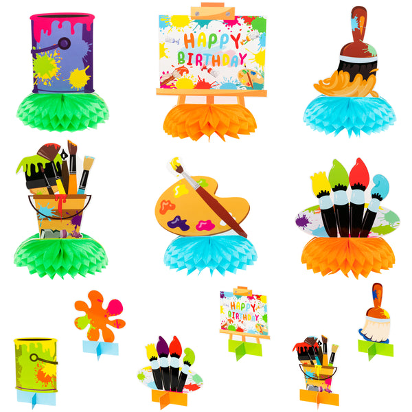 PANTIDE 12 Packs Art Table Honeycomb Centerpieces Topper for Kids Artist Colorful Painting Themed Birthday Double Sided Table Decorations Party Supplies Favors Photo Booth Props Baby Shower Party Gifts