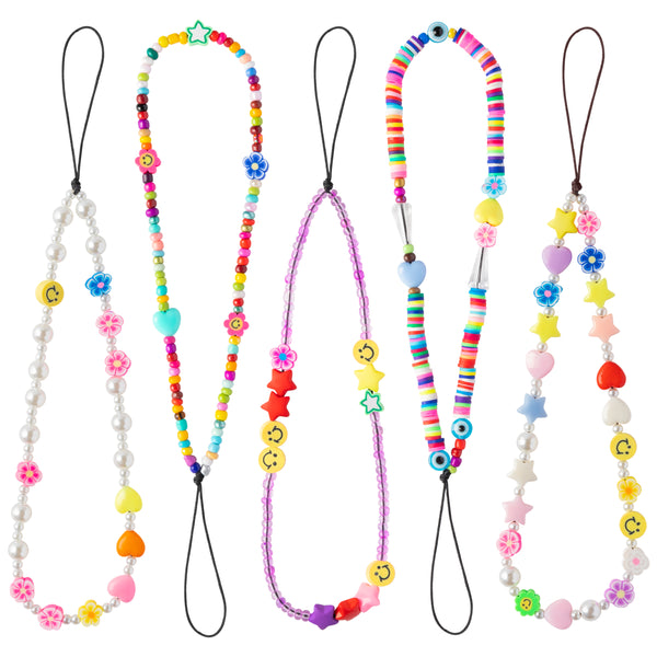 PANTIDE 5 Packs Beaded Phone Lanyard Y2K Phone Charms Indie Smiley Fac –  Pantide