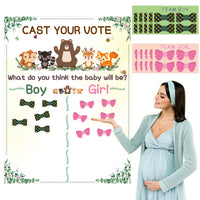 PANTIDE Woodland Animals Gender Reveal Party Games for Guests Cast Your Vote Gender Reveal Poster with Voting Stickers Forest Creature Pin Game Party Supplies for Boy or Girl Welcome Party Baby Shower