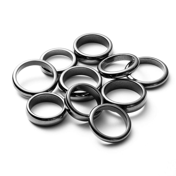 PANTIDE 10Pcs Hematite Magnetic Rings for Women Men Unisex Anxiety Balance Root Chakra Morchic Hematite Stone Band Rings Jewelry Accessories 6mm 4mm Width Black Anniversary Birthday Gifts, Mix Sizes