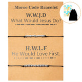 PANTIDE 2Pcs WWJD HWLF Morse Code Bracelets, What Would Jesus Do He Would Love First Bracelets for Her Him, Religious Christian Meaningful Gifts with Storage Bag and Stickers for Women Men Best friend