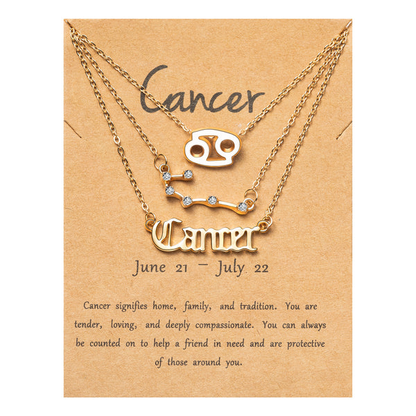 PANTIDE 3Pcs Cancer Zodiac Layer Necklaces for Women Girls Retro Gold Plated 12 Constellation Pendant Letter Necklaces Exquisite Letter Horoscope Old English Zodiac Sign Necklace Jewelry Birthday Gift