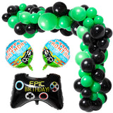 PANTIDE 106Pcs Video Game Balloons Garland Arch Kit, Game On Birthday Party Decorations Supplies - Green Black Latex Balloons, Game Controller Foil Balloon, Round Happy Birthday Foil Balloons