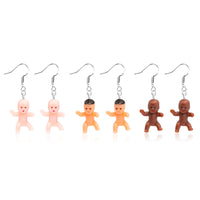 PANTIDE 3 Pairs Mini Plastic Babies Earrings, Mixed Race 1 Inch Baby Doll Hook Dangle Earrings for Baby Shower Party Favors, Creative Jewelry Accessory Full Moon Gifts (Pink, Latin, Dark Brown)