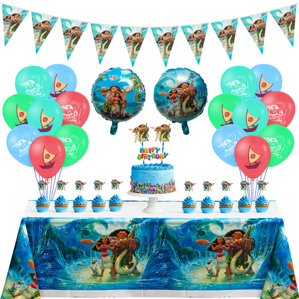 PANTIDE 36 Pieces Moana Party Decorations Supplies Kit - Including Double-Sided Latex Balloons, Foil Balloons, Cake & Cupcake Toppers, Banner Flag, Table Cover for Kids Birthday Party Baby Shower