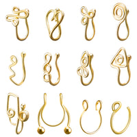 PANTIDE 12 Pcs African Fake Nose Rings Non Piercing Gold Clip Nose Ring Jewelry Bohemian Handmade Ear Cuff Gold Plated Stainless Steel Adjustable U Shape Nose Ring Fake Gypsy Nose Cuff for Women Girls