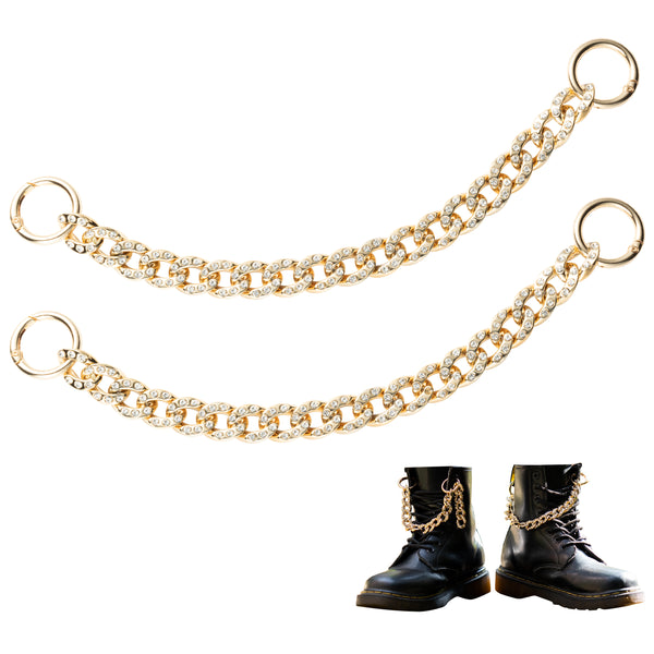 PANTIDE 2Pcs Metal Shoe Chains Charms Crystal Diamond Gold Rhinestone Shoe Jewelry Accessories for Clog Sandals Boots Sneakers Jeans Dress for Girls Women Birthday Party Favors Christmas Gifts