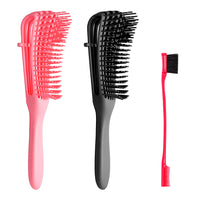 PANTIDE 3 Pack Detangling Brush Set with Edge Brush for Natural Hair, Hair Detangler for Afro American Textured 3a to 4c Natural, Curly, Kinky Wavy, Wet/Dry, Long, Thick Hair(Black, Pink)