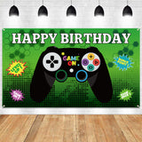 PANTIDE Video Game Happy Birthday Backdrop Banner, Game On Large Poster Photo Booth Props Background, Gaming Party Decorations Supplies Wall Décor for Kids Birthday Baby Shower (6.6ft x 3.8ft)