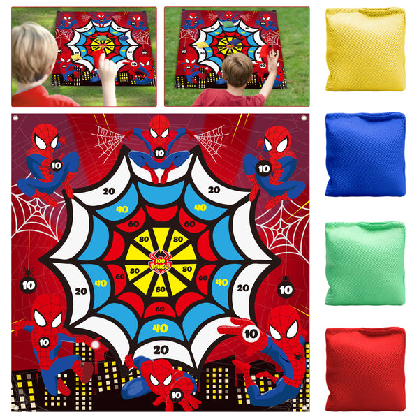 PANTIDE Spiderman Lawn Darts Game with 4 Bean Bags, Fun Family Party Game Activities for Indoor Outdoor Backyard Floor, Avengers Superhero Themed Throwing Toss Games Dart Board Game Score Backdrop