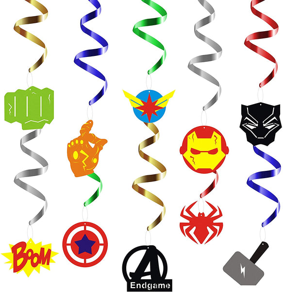 PANTIDE 30Pcs Superhero Hanging Swirl Decorations｜Avengers Whirls Glitter Foil Ceiling Swirls Streamers Party Supplies Decorations｜Great for Birthday Baby Shower Wedding Graduation Party