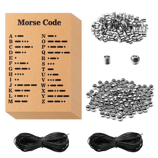 PANTIDE 322Pcs Morse Code Jewelry Making Kit for Bracelets and Necklaces, Includes Stainless Steel Round Spacer Beads, Long Tube Beads, Morse Code Decoding Card and Waxed Cord for DIY Jewelry