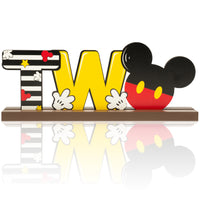 Laffact Mickey Theme Two Letter Sign Table Decoration for Wooden Table Centerpiece Topper, 2nd Birthday Party Decoration Supplies Two Birthday Wood Table Sign Milestone Photo Props for Baby Shower