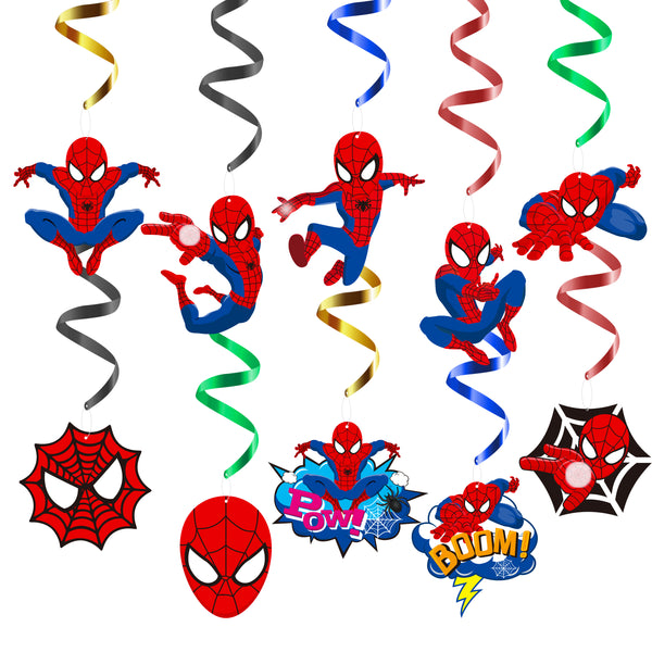 PANTIDE 30Ct Spiderman Hanging Swirls Decorations, Spiderman Whirls Glitter Foil Ceiling Swirls Streamers Decorations, Avengers Superhero Themed Party Supplies Favors for Kids Birthday Baby Shower