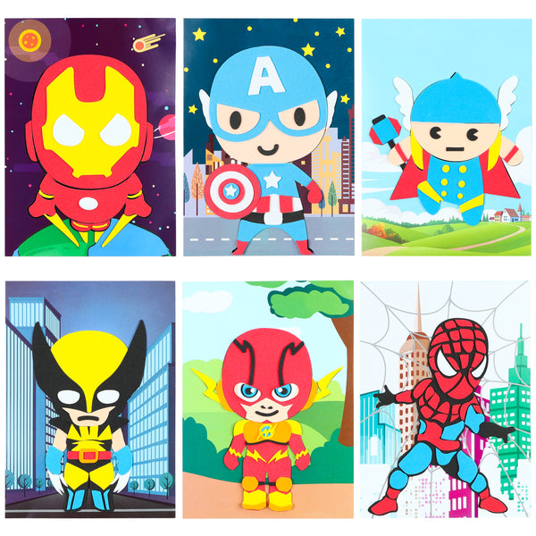 PANTIDE 10Pcs Superhero Mosaic Sticker Art Kits for Kids, Superhero Themed DIY Sticky 3D Handmade Foam Art Puzzles, Superhero Drawing Mosaic Sticker Craft Activity, Birthday Gift for Toddlers