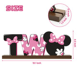 Laffact Minnie Theme Two Letter Sign Table Decoration for Wooden Table Centerpiece Topper, 2nd Birthday Party Decoration Supplies Two Birthday Wood Table Sign Milestone Photo Props for Baby Shower