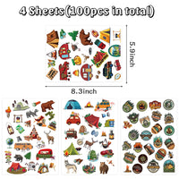 PANTIDE 100Pcs Camping Temporary Tattoos for Kids Fake Tattoos Stickers Waterproof Non-toxic Cartoon Body Stickers with Animals Cars Tents Happy Camper Theme Party Favors Supplies Birthday Gifts