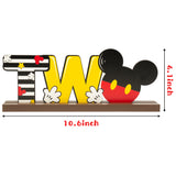 Laffact Mickey Theme Two Letter Sign Table Decoration for Wooden Table Centerpiece Topper, 2nd Birthday Party Decoration Supplies Two Birthday Wood Table Sign Milestone Photo Props for Baby Shower