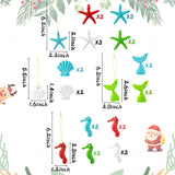 PANTIDE 32Pcs Ocean Themed Hanging Resin Ornament for Christmas Tree Wedding Party Decorations Supplies Resin Pencil Finger Starfish Mermaid Tail Seashell Seahorse with Ropes Beach Nautical DIY Craft