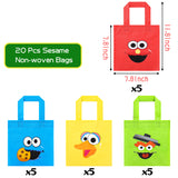 PANTIDE 20 Packs Sesame Non-Woven Party Favor Bags, Elmo Cookie Monster Reusable Candy Treat Tote Bags with Handle, Sesame Themed Gift Bags Party Decorations for Kids Birthday Baby Shower, 4 Styles