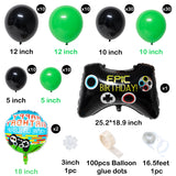 PANTIDE 106Pcs Video Game Balloons Garland Arch Kit, Game On Birthday Party Decorations Supplies - Green Black Latex Balloons, Game Controller Foil Balloon, Round Happy Birthday Foil Balloons