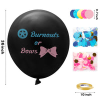 PANTIDE 2Pcs Burnouts or Bow Gender Reveal Balloons with Pink and Blue Round Confetti 36Inch Black Latex Balloons Giant Balloons Gender Reveal Party Supplies for Boys or Girls Baby Shower Decoration