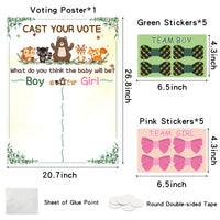 PANTIDE Woodland Animals Gender Reveal Party Games for Guests Cast Your Vote Gender Reveal Poster with Voting Stickers Forest Creature Pin Game Party Supplies for Boy or Girl Welcome Party Baby Shower