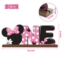 Laffact Minnie Theme One Letter Sign Table Decoration for Wooden Table Centerpiece Topper, 1st Birthday Party Decoration Supplies One Birthday Wood Table Sign Milestone Photo Props for Baby Shower