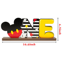 Laffact Mickey Theme One Letter Sign Table Decoration for Wooden Table Centerpiece Topper, 1st Birthday Party Decoration Supplies One Birthday Wood Table Sign Milestone Photo Props for Baby Shower