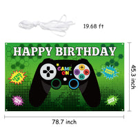 PANTIDE Video Game Happy Birthday Backdrop Banner, Game On Large Poster Photo Booth Props Background, Gaming Party Decorations Supplies Wall Décor for Kids Birthday Baby Shower (6.6ft x 3.8ft)