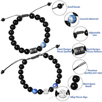 PANTIDE 2Pcs Onyx Zodiac Bracelets for Men Women 10mm Natural Black Onyx Stone Pisces Zodiac Signs Adjustable Bracelet Set Constellation Horoscope Braided Beaded Gemstone Bracelets Charm Jewelry Gifts