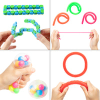 20 Pack Fidget Toys Set - Mesh & Marble Flippy Chain Stretchy String Fidget Hoop Squeeze The Bean Peanut Bubble Balls Mochi Animal Tube Relieve Stress Anxiety Sensory Game Gifts for Kids & Adults