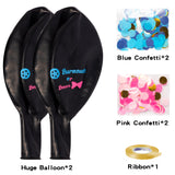 PANTIDE 2Pcs Burnouts or Bow Gender Reveal Balloons with Pink and Blue Round Confetti 36Inch Black Latex Balloons Giant Balloons Gender Reveal Party Supplies for Boys or Girls Baby Shower Decoration