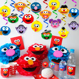 PANTIDE 30Ct Sesame Friends Hanging Swirl Decorations, Elmo Cookie Monster Glitter Foil Whirls Ceiling Swirls Streamers, Sesame Themed Party Decorations Supplies for Kids Birthday Baby Shower