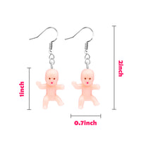 PANTIDE 3 Pairs Mini Plastic Babies Earrings, Mixed Race 1 Inch Baby Doll Hook Dangle Earrings for Baby Shower Party Favors, Creative Jewelry Accessory Full Moon Gifts (Pink, Latin, Dark Brown)