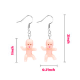 PANTIDE 3 Pairs Mini Plastic Babies Earrings, Mixed Race 1 Inch Baby Doll Hook Dangle Earrings for Baby Shower Party Favors, Creative Jewelry Accessory Full Moon Gifts (Pink, Latin, Dark Brown)