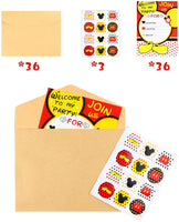 Laffact 36Pcs Party Invitation Cards for Kids Cartoon Mouse Themed Birthday with Envelopes and Stickers-5.90"x4.30" Double Sided Printed Fill-in the Blank, Red and Black Mouse Party Supplies Favors