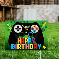 PANTIDE Video Game Happy Birthday Yard Sign Game Controller Outdoor Lawn Signs with Metal Stakes Gaming Themed Party Garden Decor for Boys Girls Game On Birthday Party Double Sides Print Street Sign